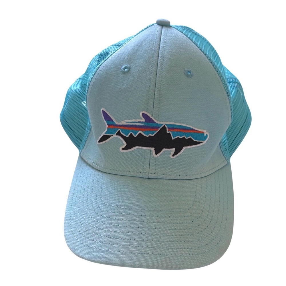 Patagonia Fitz Roy Tarpon Trucker Hat Light Blue Mesh Snapback Fishing Cap‎